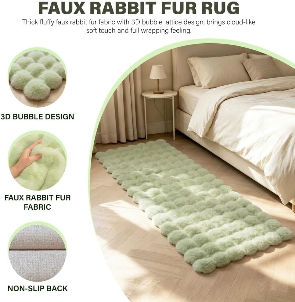 Faux Rabbit Fur Rug Fuzzy Carpet 23.6"×63"