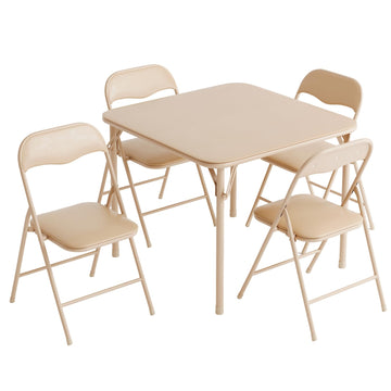 5-Piece Padded Folding Card Table and Chairs Set, Khaki