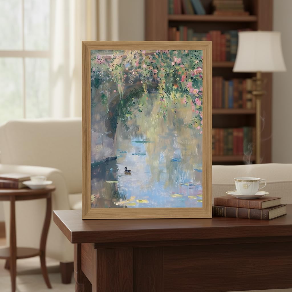 Framed Monet Wall Art, Water Lilies Pond Landscape Canvas Print, 16x24in