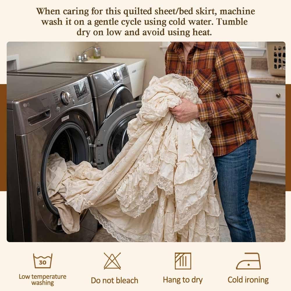 Lace Bed Sheet for Queen/King Bed - 17in. Drop, Easy Fit Ruffle Bedskirt Wrap Around Bed Skirt, Anti Wrinkle & Fade
