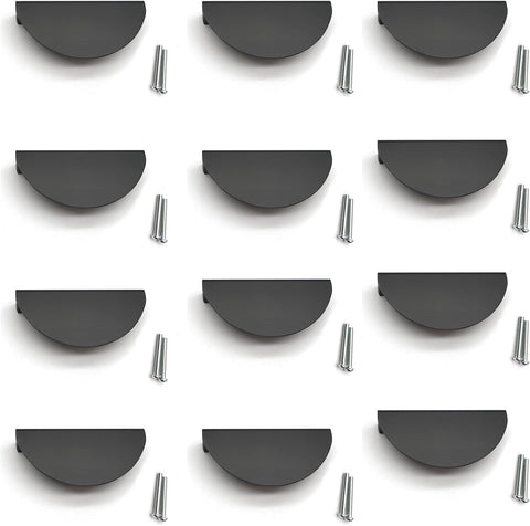 Black Cabinet Pulls,12pcs, Half Moon Pull Handles with Mounting Screws Semicircle Drawer Pull 2.52" Hole Centers Cup
