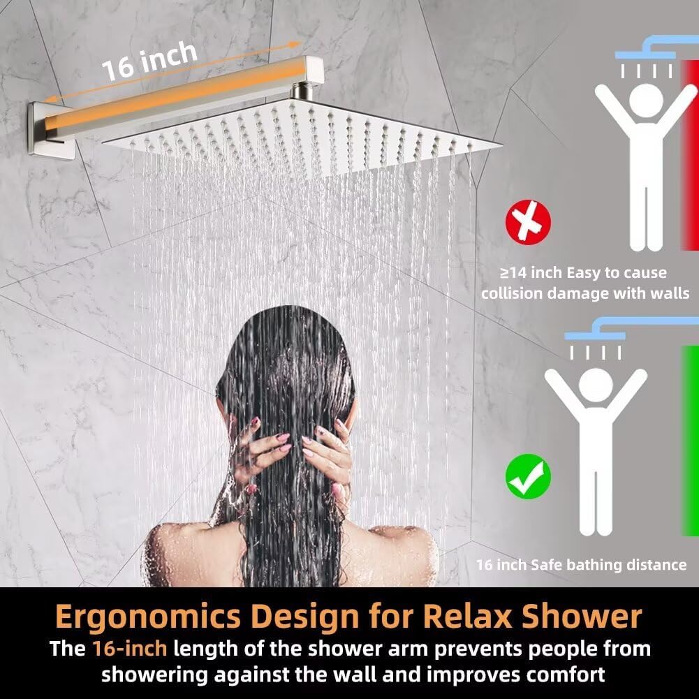 Shower Faucet Set Brushed Nickel Bathroom Rainfall 10 Inch Shower Head System Single Handle Shower Trim Kit with Valve
