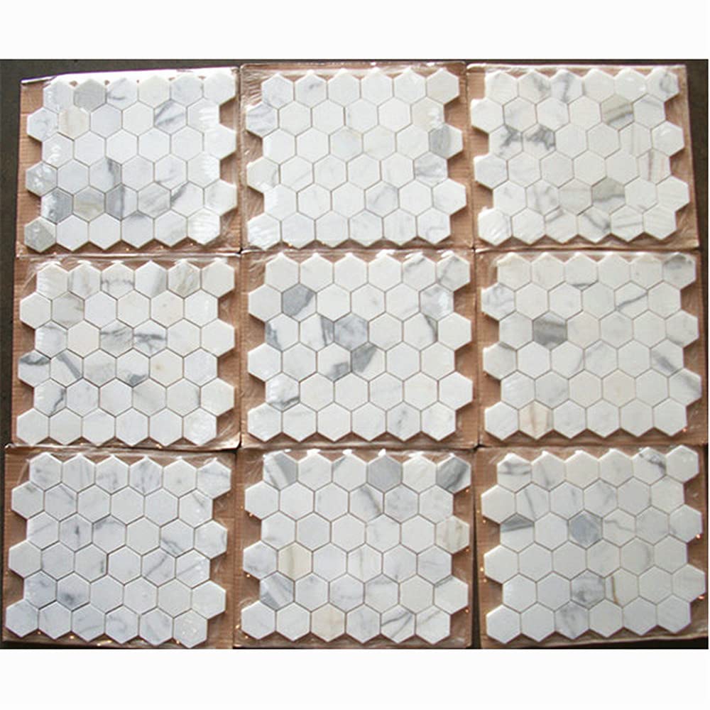 Calacatta Gold Marble 2 inch Hexagon Mosaic Tile Honed Kitchen Bath Wall Floor Backsplash Shower (1 Sheet)