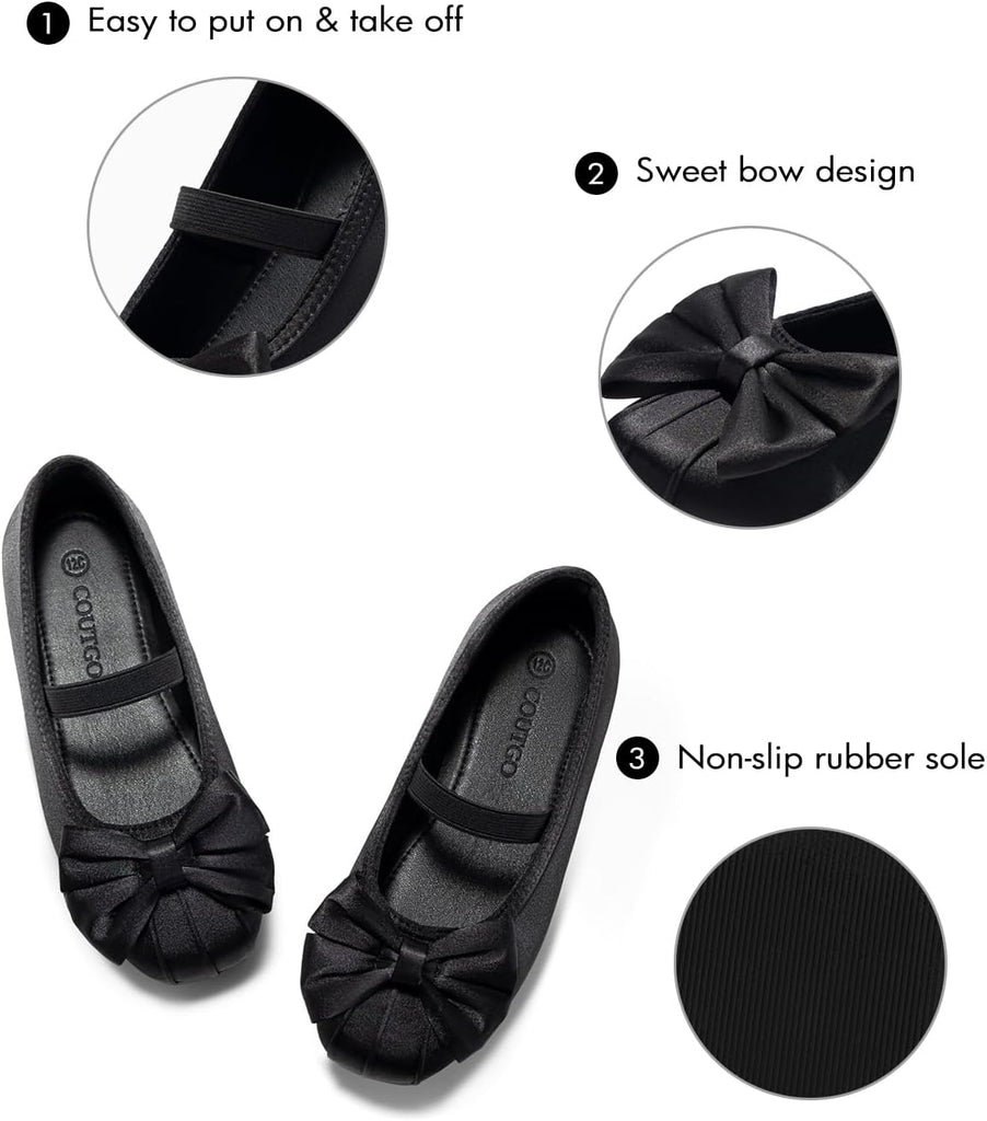 Girls Dress Shoes Bow Ballet Flats Satin Square Toe Mary Jane Shoes