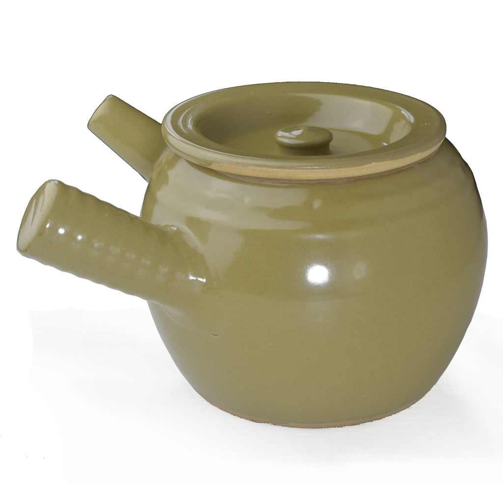 Casserole Clay Pot with Spout Ceramic Olive Glazed Jar 1.5qt Slow Simmer