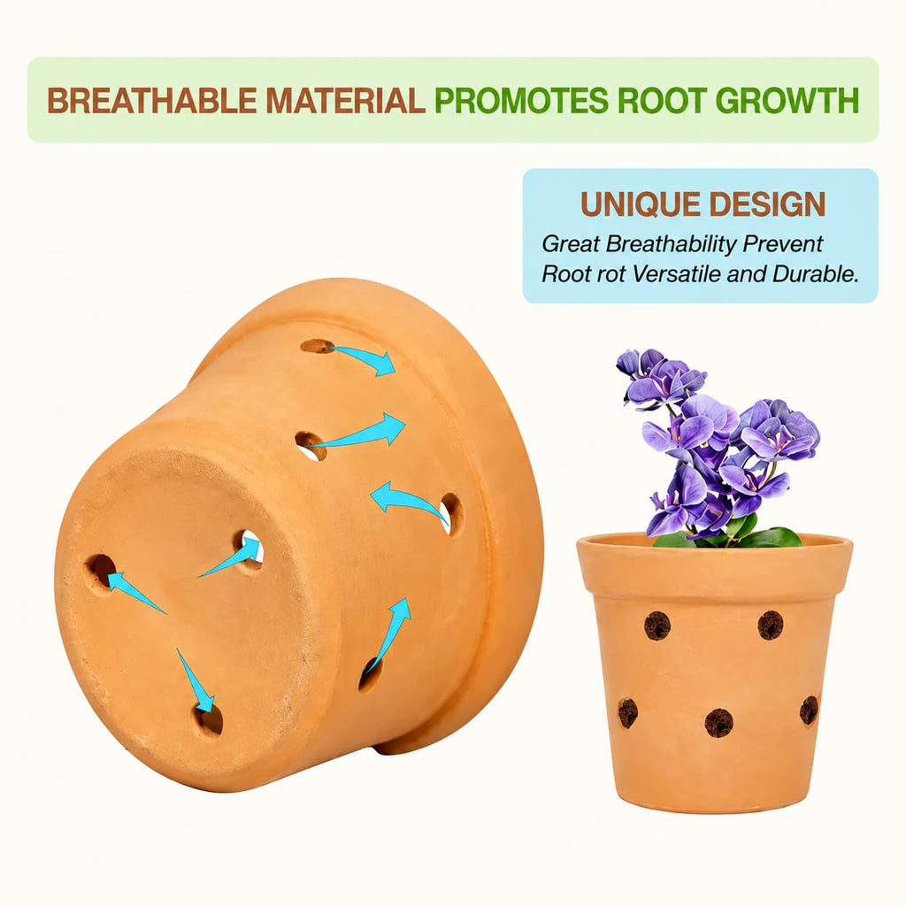 Handmade Terracotta Orchid Pot|Pack of 1|Height - 5 Inch