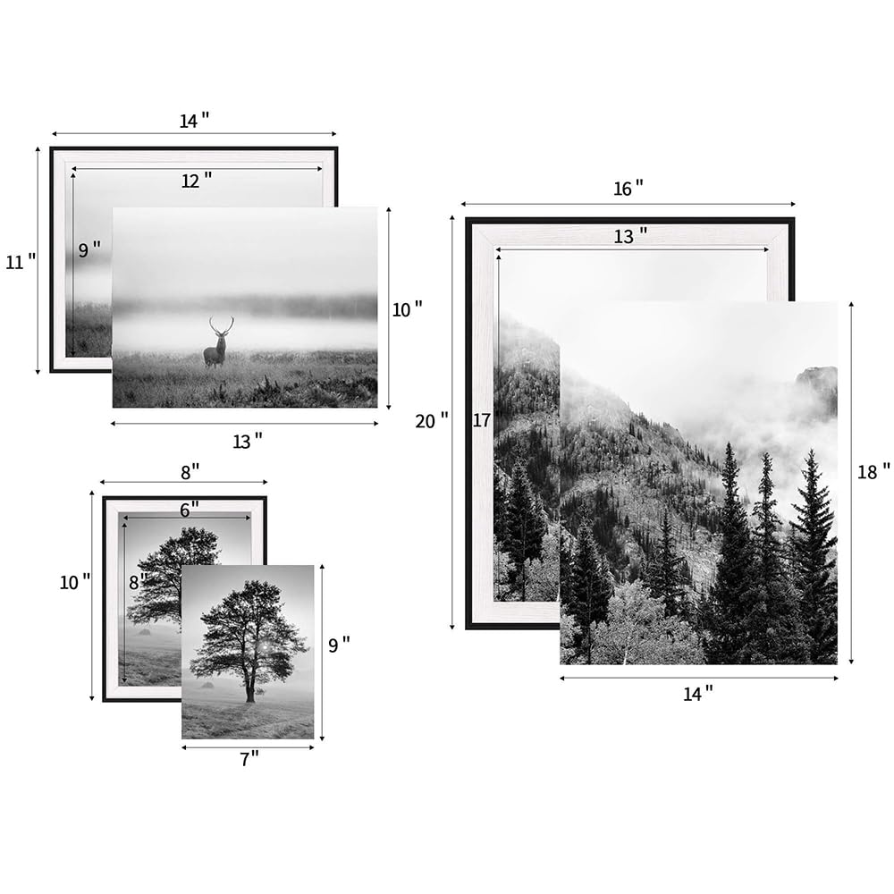 3 PCS Black White Natural Misty Mountain Gallery Framed Wall Art