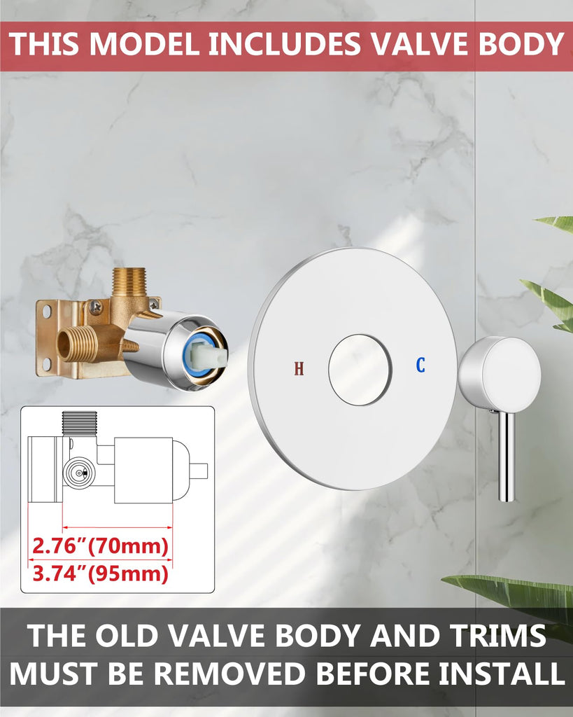 Shower Faucet Set with Rough-In Valve and Shower Head, Polish Chrome