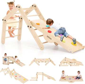 12 in 1 Climbing Toys for Toddlers, Upgrade Wooden Montessori Foldable Triangle Climber Set with Reversible Ramp