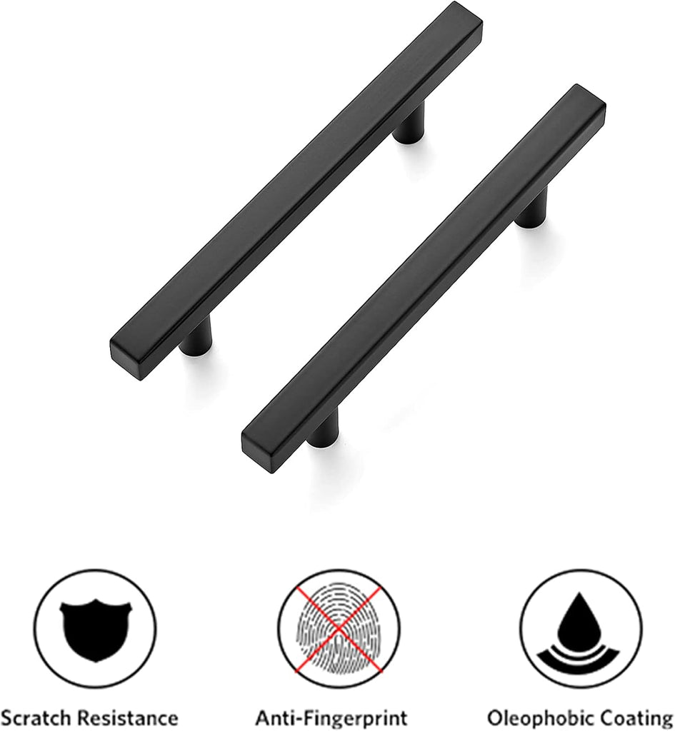 30 Pack 6'' Square Cabinet Pulls Matte Black Stainless Steel Kitchen Drawer Pulls Cabinet Handles 6”Length, 3-3/4” Hole