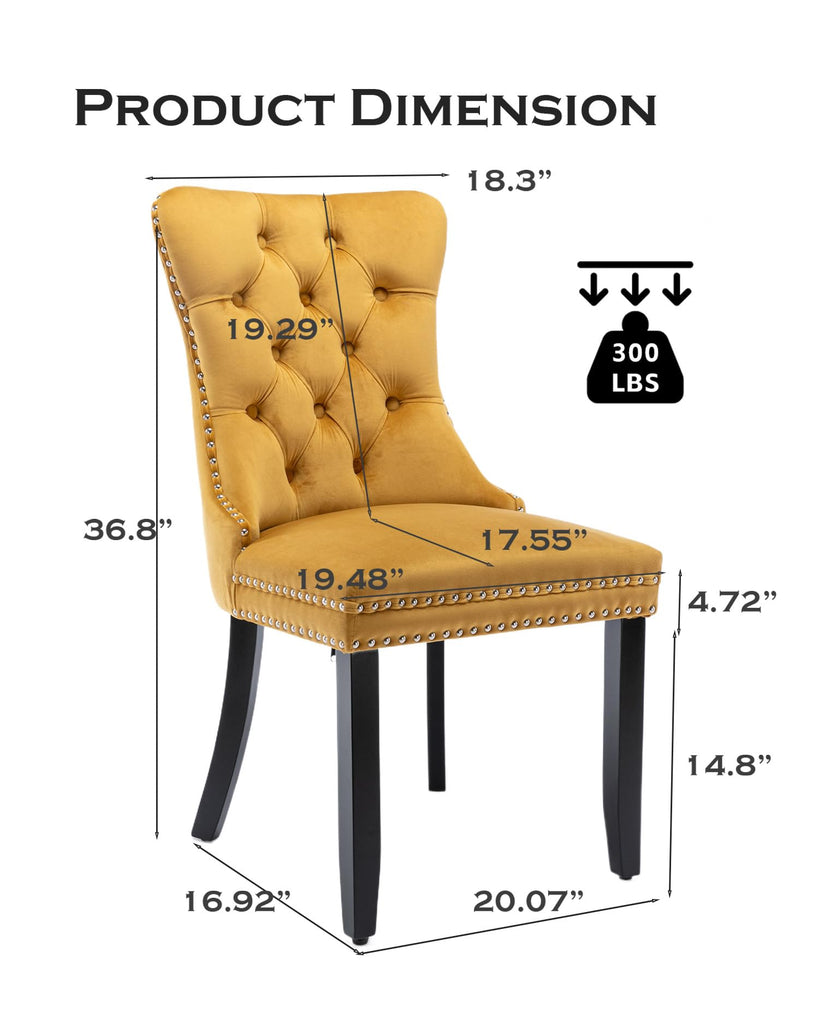 Velvet Dining Chairs Set of 2 Tufted Kitchen Chair Wood Legs, Gold