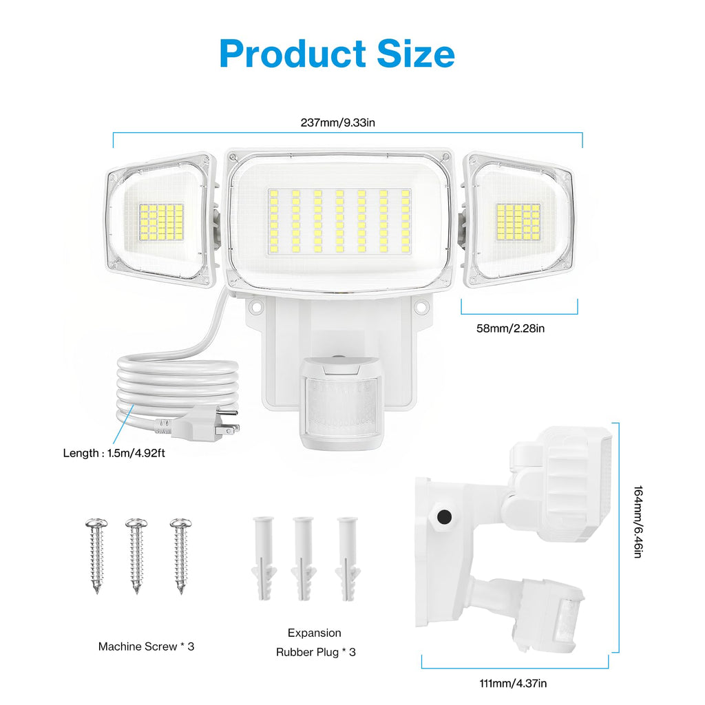 70W Motion Sensor Outdoor Light Plug in, Motion Flood Light Dusk to Dawn, LED Security Light IP65 Waterproof