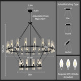 2 Tier Black Wagon Wheel Chandelier, 60 Inch Farmhouse Chandelier with Glass Tube, 30-Light Large Round Chandeliers for Dining Room, Living Room, Bedroom and Entryway A115-B0F29N96NH