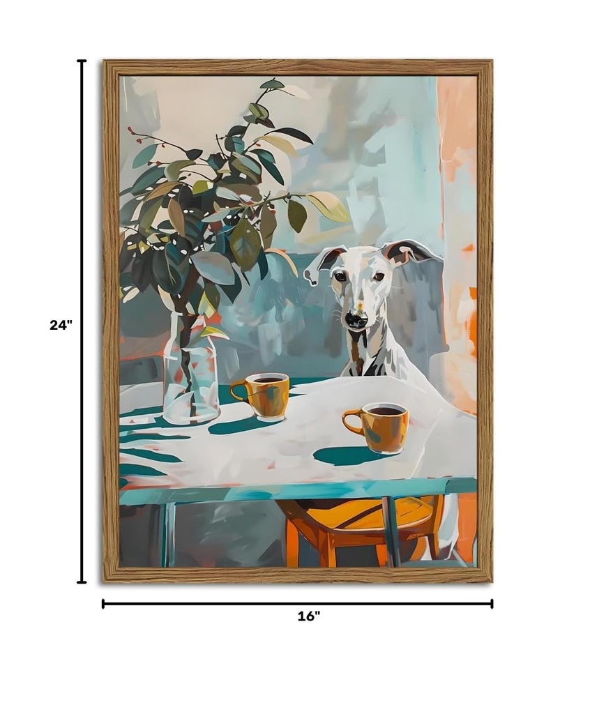 Funny Whippet Wall Art, Cute Greyhound Dog Coffee Wall Decor Painting Vintage Animal Poster Canvas Print Picture