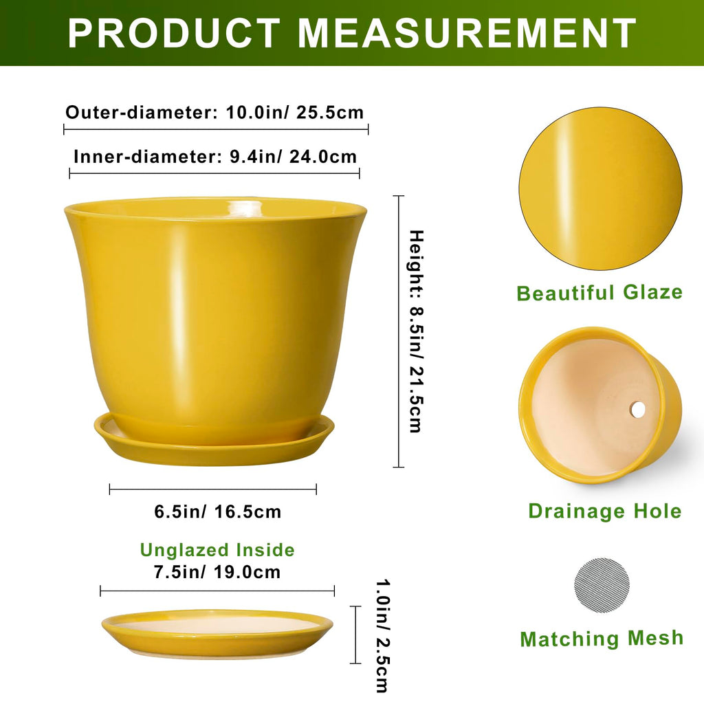 Ceramic Planter, 10 Inch Plant Pot for Indoor, Yellow