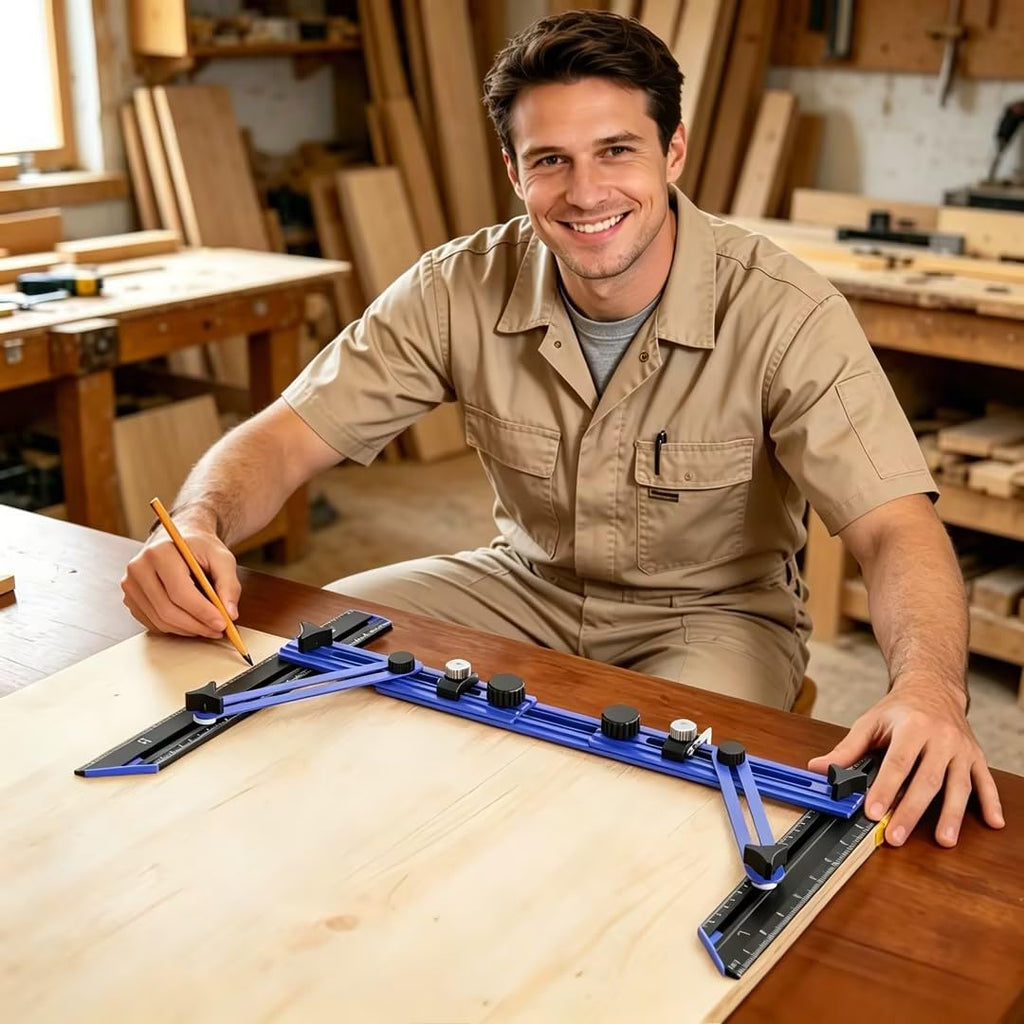 Stair Tread Template Tool with Triangular Brace and Edge Flip Stops