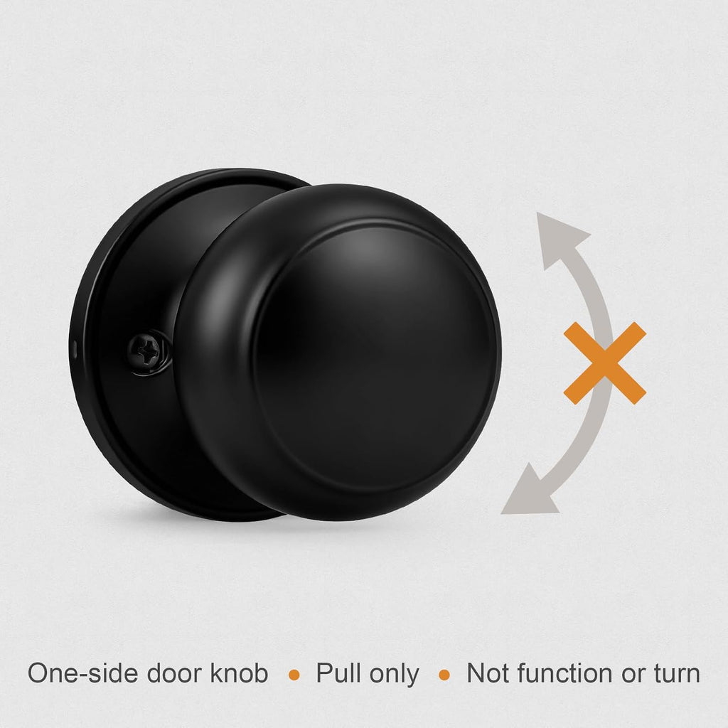 Black Half Dummy Door Knobs, Round Non-Turning Inactive Door Knobs Handles for Closet French Door,4 Pack