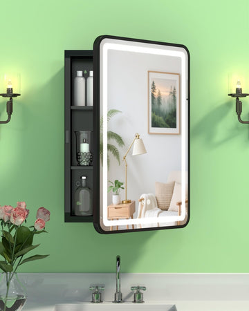 LED Bathroom Medicine Cabinet Mirror, Anti-Fog, Right Hinge, 16x24 Inch | Wall Mounted & Recessed, Dimmable 3 Color