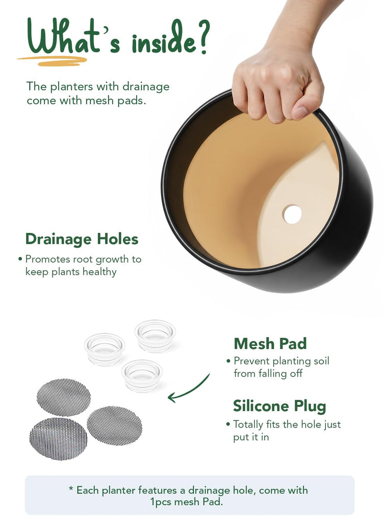 6, 8 & 10 Inch Ceramic Planter Set for Indoor Plants, Black