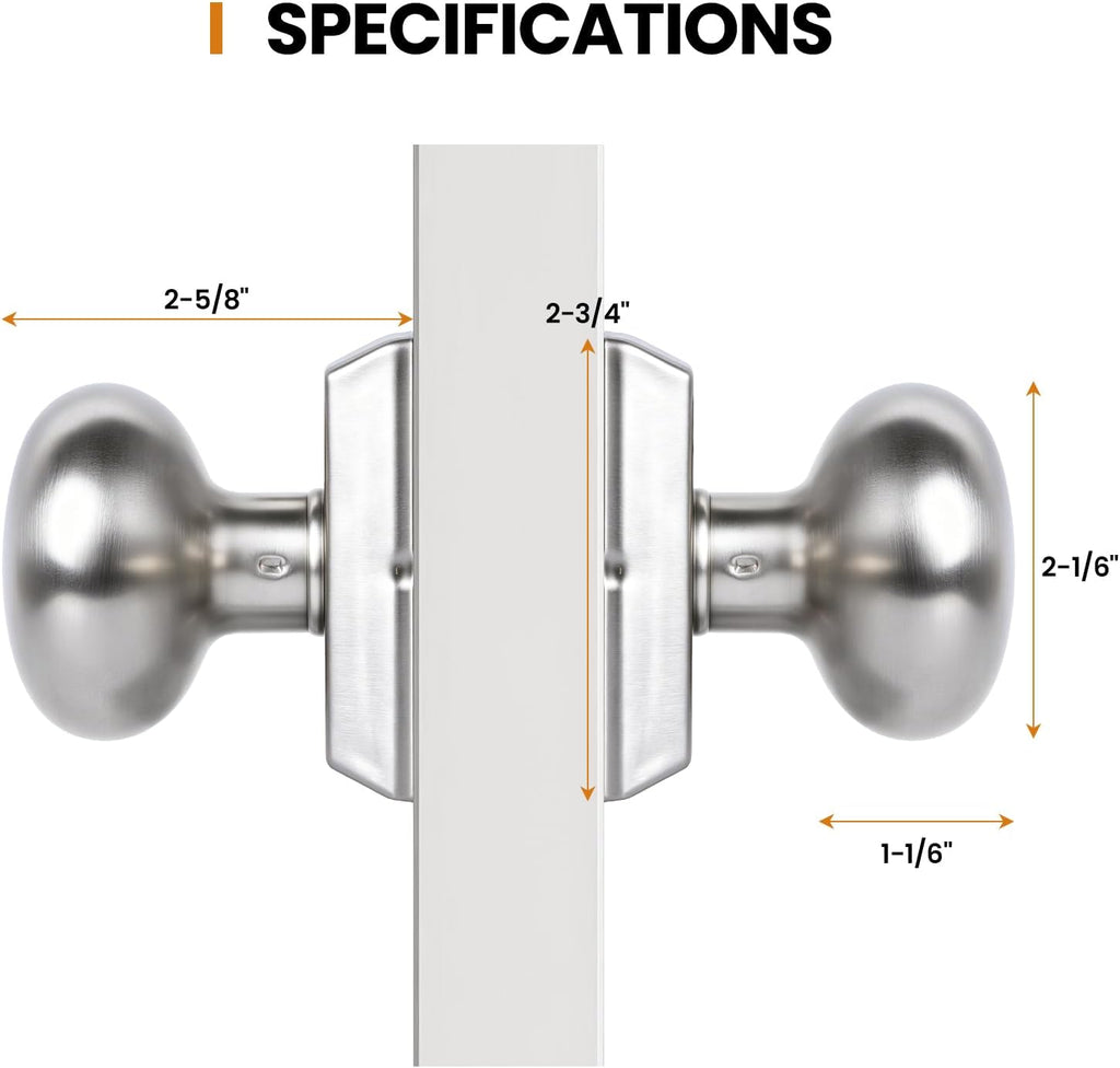 2 Pack Brushed Nickel Dummy Door Knobs Interior, Satin Nickel Door Knob Round Dummy Door Handle Interior for Hall