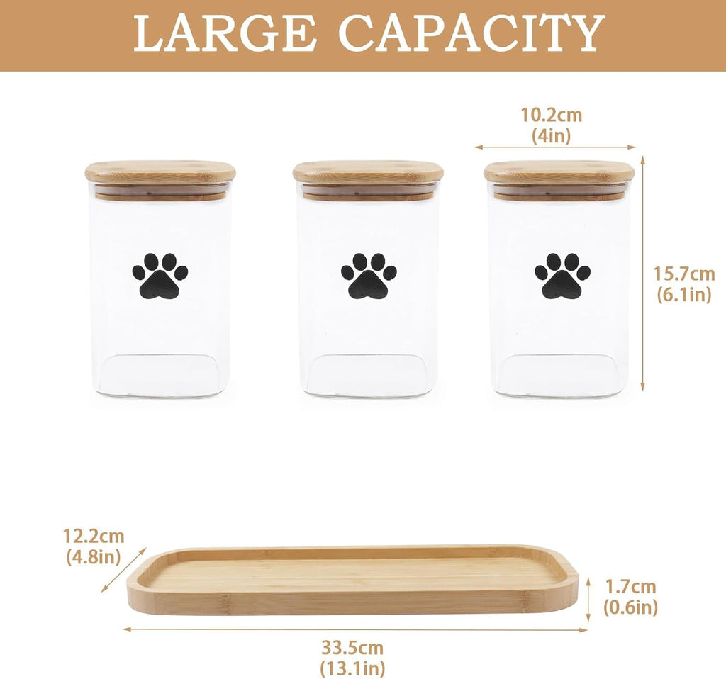 Dog Treat Container airtight Treats jar for countertop Closet Dog Food Storage 3 Jars with Tray Great for organizing