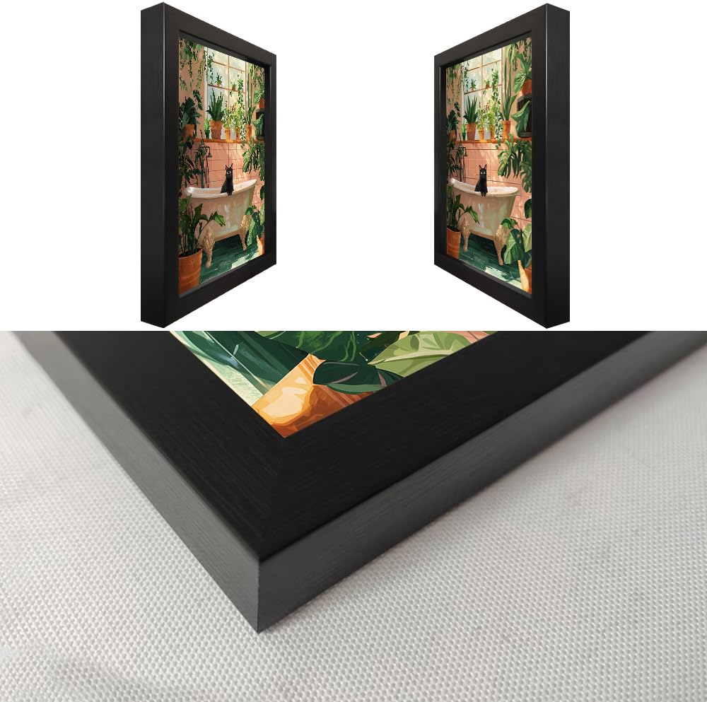 Framed Funny Bathroom Wall Decor Green Plant Picture Painting Modern Bathroom Wall Art Bath Black Cat Canvas Print