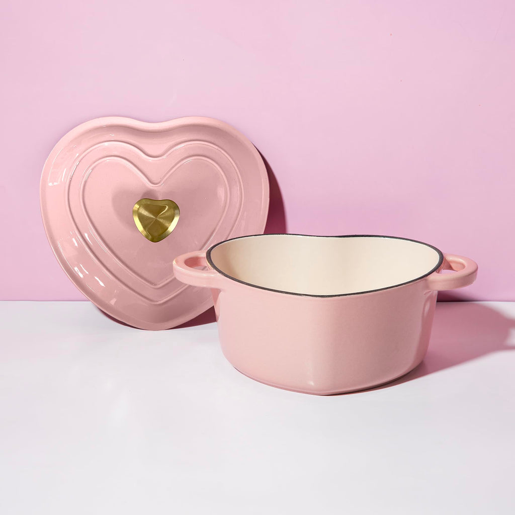 Enameled Cast Iron Dutch Oven Pot with Lid, Heart-Shaped Dutch Oven, Durable Cast Iron Pot with Dual Handles, Oven