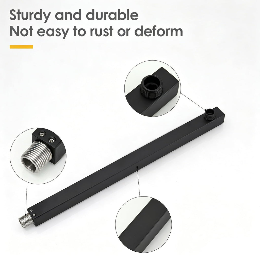 20 Inch Shower Head Extension Arm with Flange, Shower Rod, Black