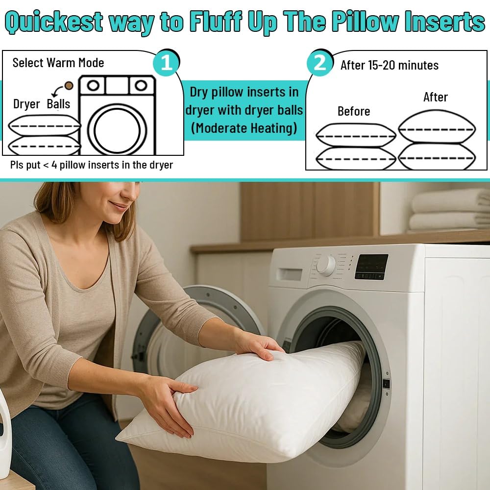 Throw Pillow Inserts (Set of 2, White), 16x16 Inches - Premium Cushion Fillers for Sofa, Bed, and Home Décor (16x16