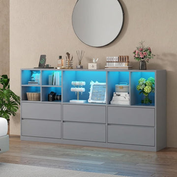 Grey Dresser, 63" Chest of Drawers with Charging Station