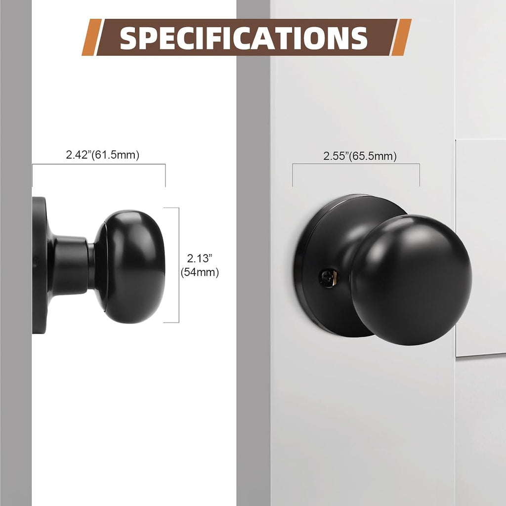2 Pack Single Dummy Door Knobs Matte Black Interior Dummy Knobs for French Doors Round Door Knobs Stainless Steel