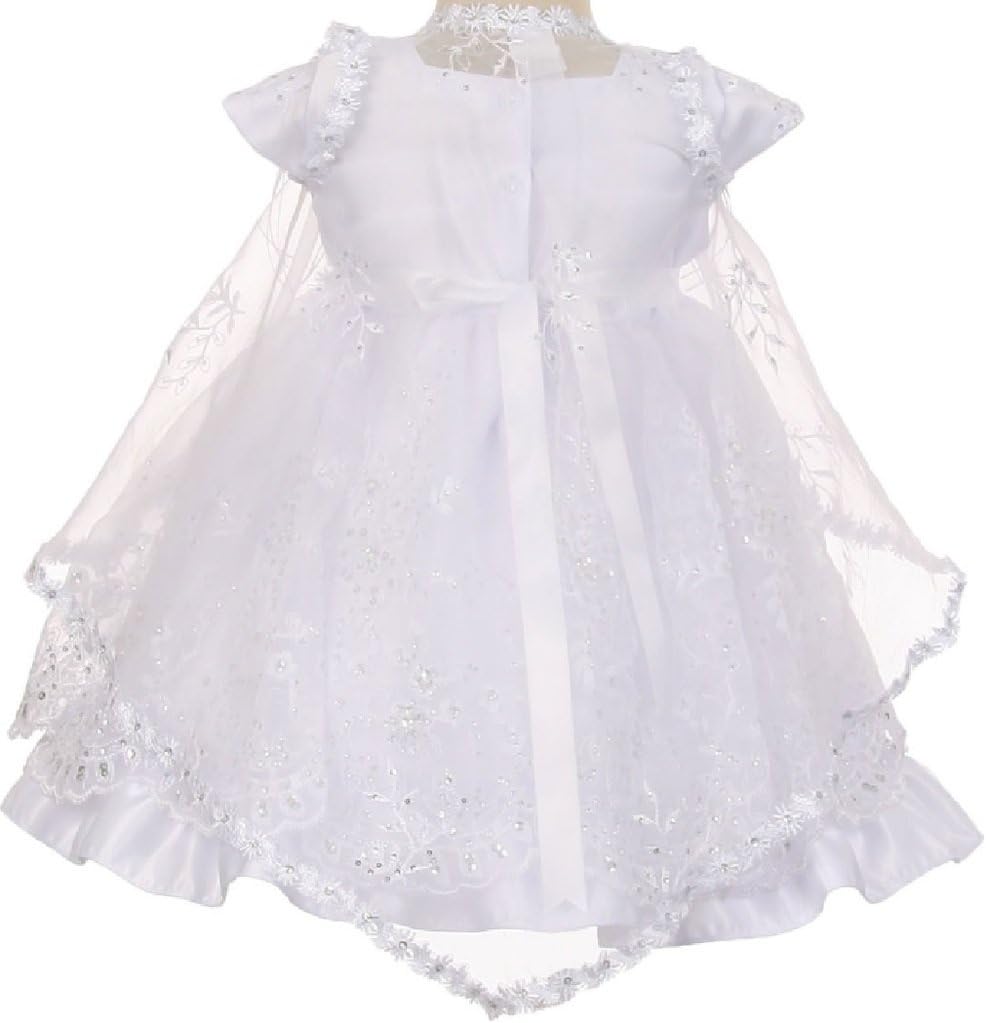 Little Baby Girls Virgin Mary Embroidery Christening Baptism Cape Bonnet Dresses