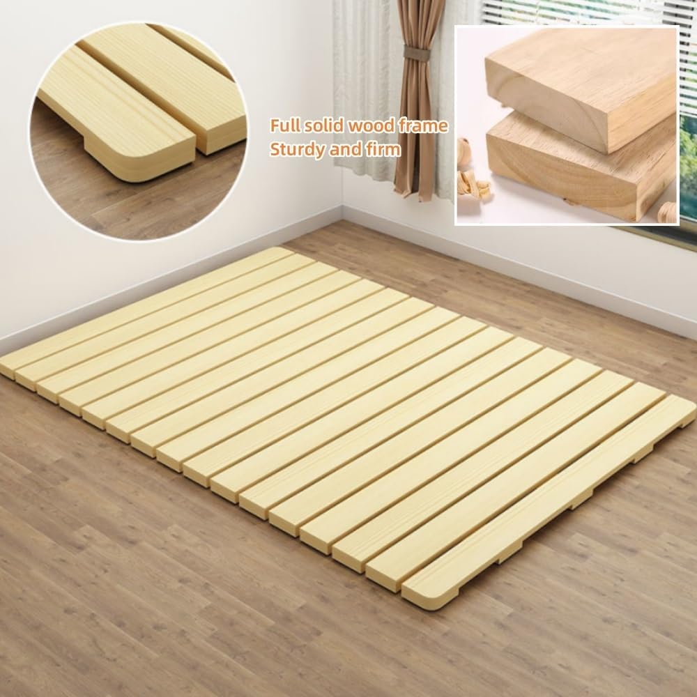 Bed Frame, Horizontal Mattress Support Board, Wood Slatted Low Platform Bed Frame, Wood Roll-Type Slatted Bed, (74.8