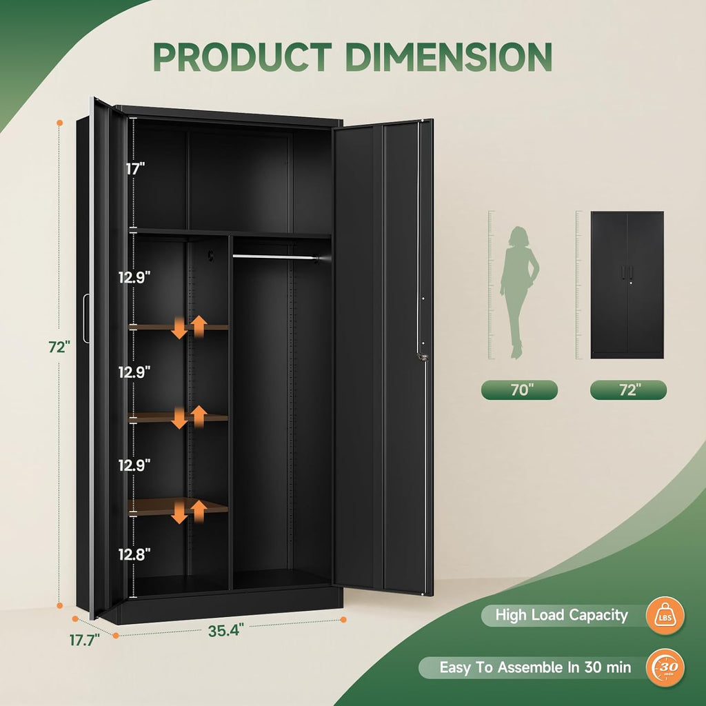 Metal Storage Cabinets Locker with Lock Door, 72'' Clothing Coat Steel Storage Freestanding Wardrobe , School