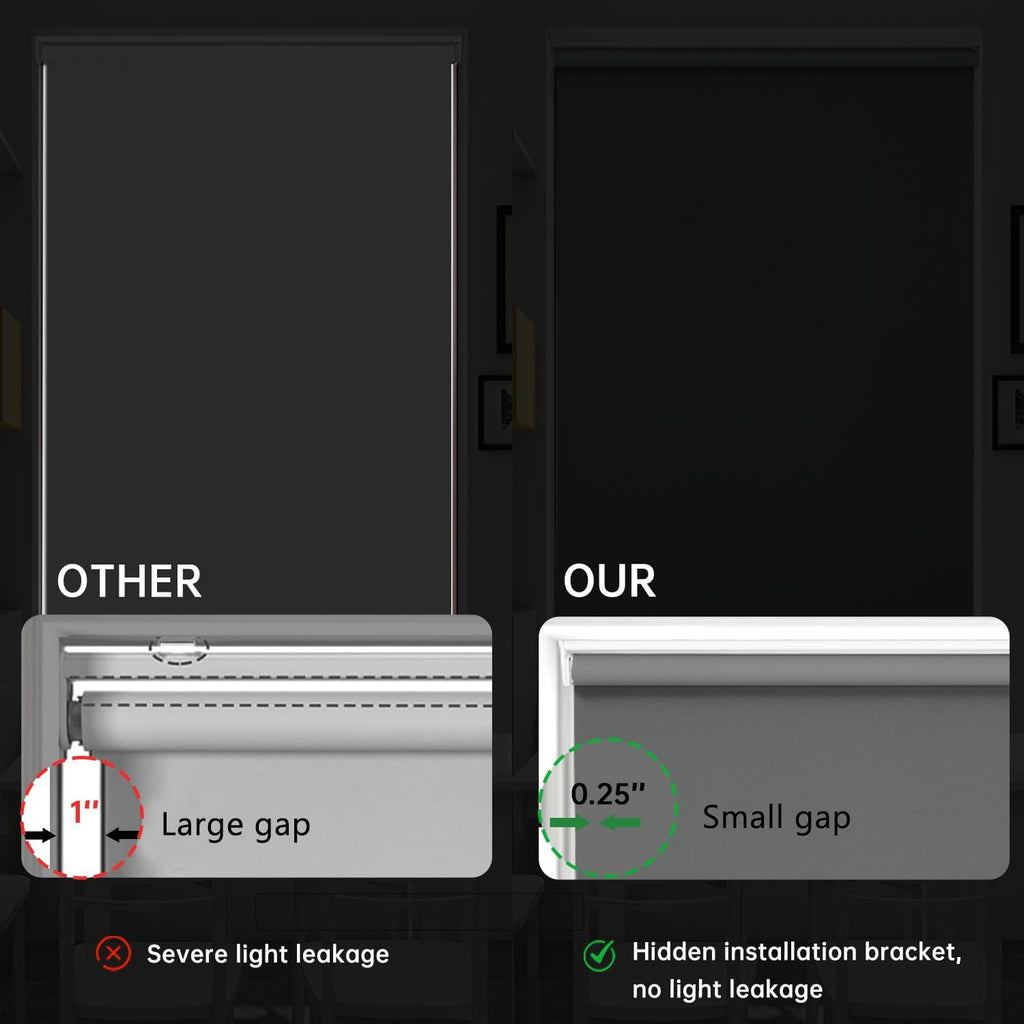 Blackout Roller Shades Cordless for Windows, 100% Room Darkening Window Blinds, Thermal Insulated UV Protection, Easy