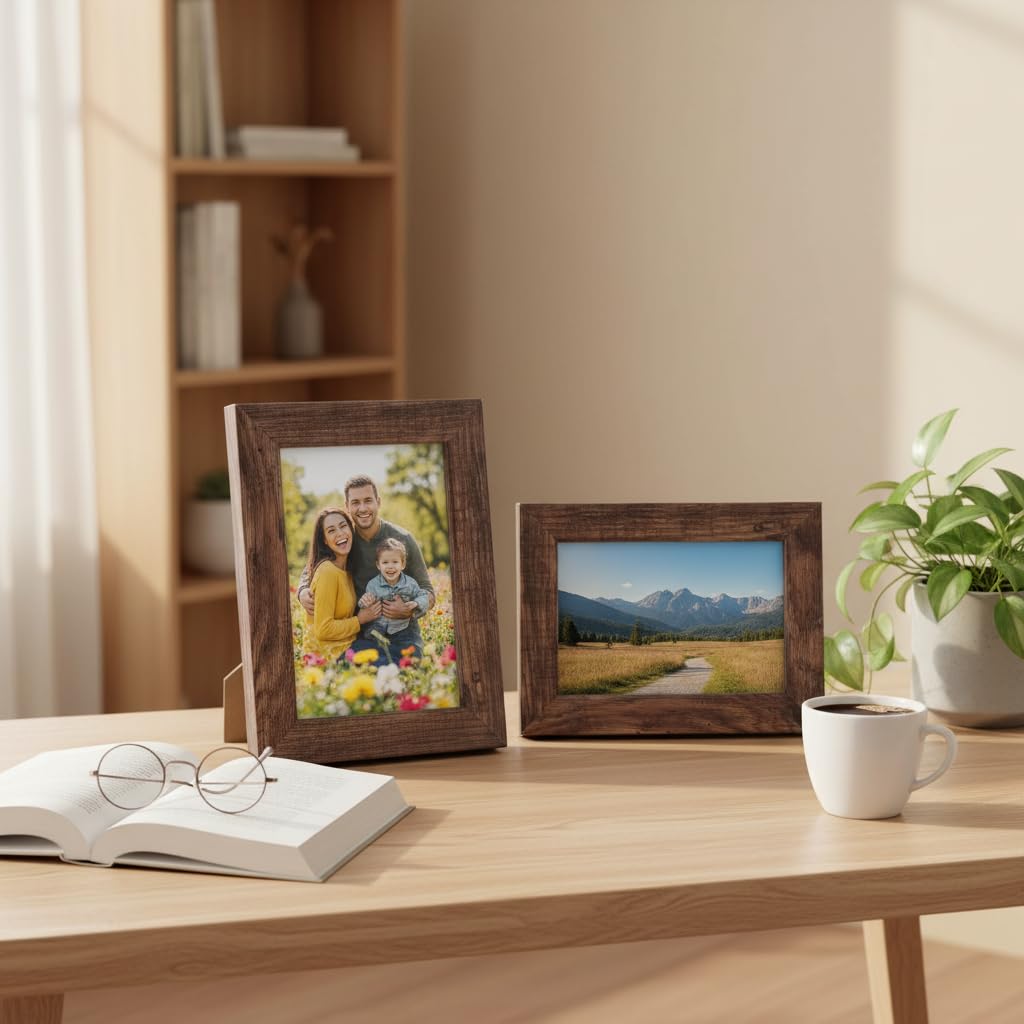 Wooden 4x6 Picture Frame Set of 7, Rustic Frames Display 4 by 6 Inch Photo for Wall or Tabletop