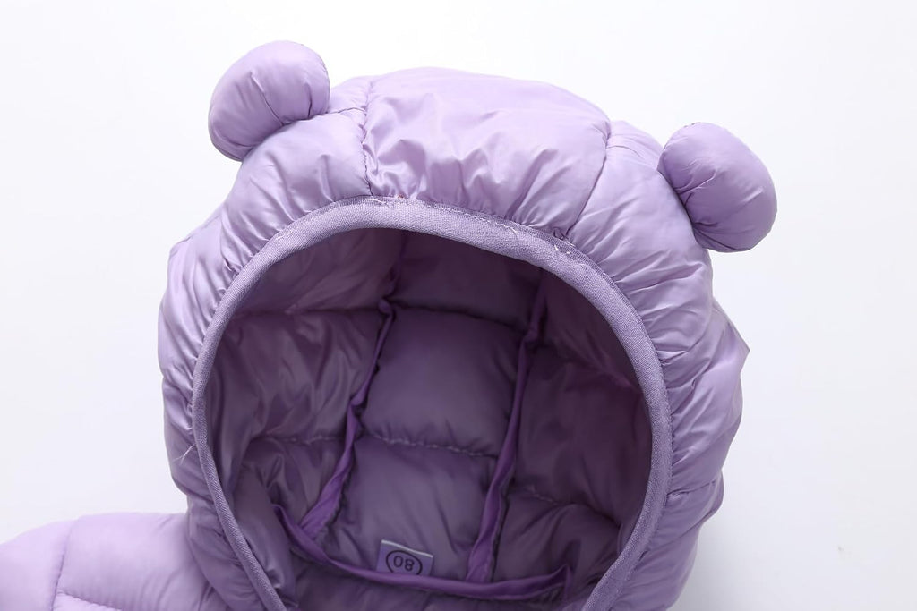Baby Puffer Jacket Hooded Light Winter Coats Bear Ears Zipper Up Down Coats Outwear for Toddler Boys Girls