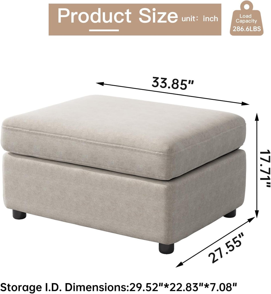 Rectangular Storage Ottoman 33.85 Inch Storage Bench, Velvet Footrest Stools Oversized Single Sofa , Broad Seater