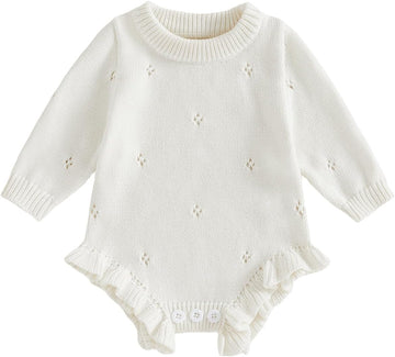 Newborn Infant Baby Girl Knit Sweater Romper Ruffle Bodysuit Winter Clothes