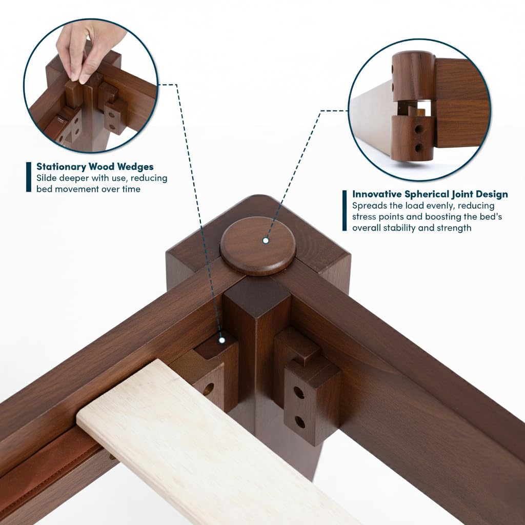 Thor Japanese Joinery Bed Frame King, Solid Wood (Walnut)