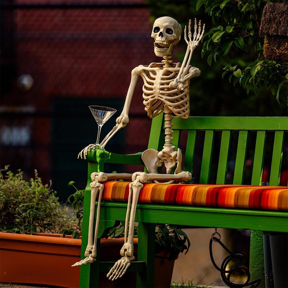 Halloween Skeletons Decorations - 5.4FT Life Size Posable Skeletons, Realistic Plastic Full Body Skeletons Yard Patio