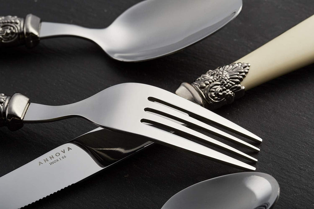 Flatware 24 Pieces Set/Stainless Steel Vintage Silverware/Cutlery Set, Ivory Color, Dinner Knife/Dinner Fork/Dinner