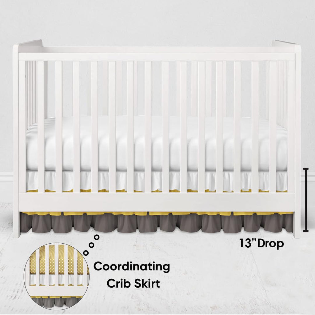 Mix N Match Solid 3 Layer Ruffled Crib Skirt (White/Yellow/Grey)