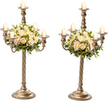 2Pcs Gold Candelabra, 21in Tall Taper Candlestick 5 Arms, Wedding Candelabra, Table Centerpiecent Reception