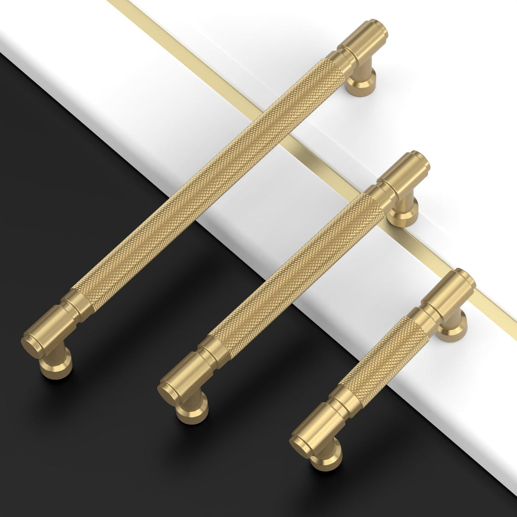 10 Pack 5 Inch(128mm) Champagne Bronze Cabinet Pulls Knurled Kitchen Cabinet Handles, Champagne Gold Cabinet Hardware
