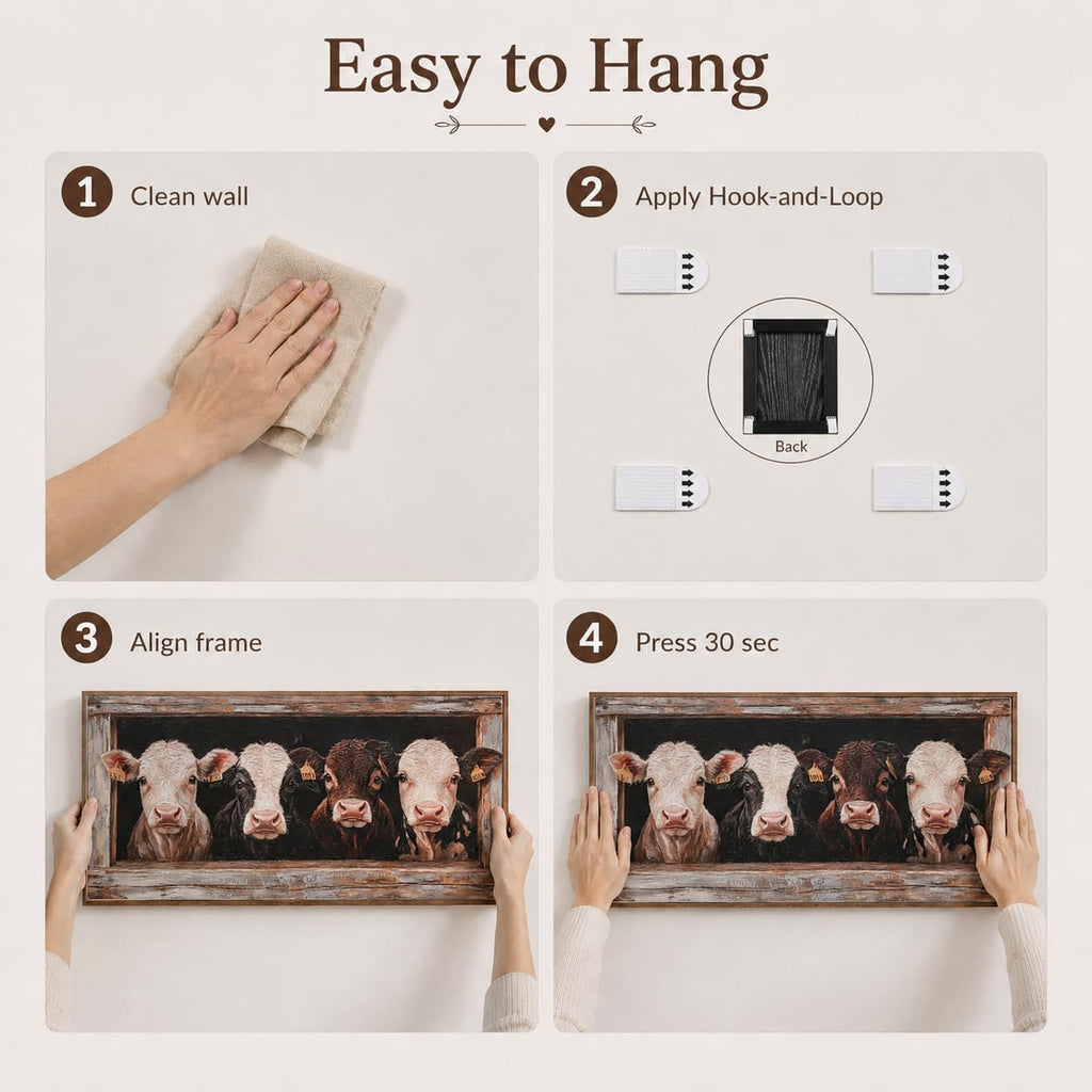 Framed Farmhouse Cow Herd Canvas Wall Art 16X32 Inch
