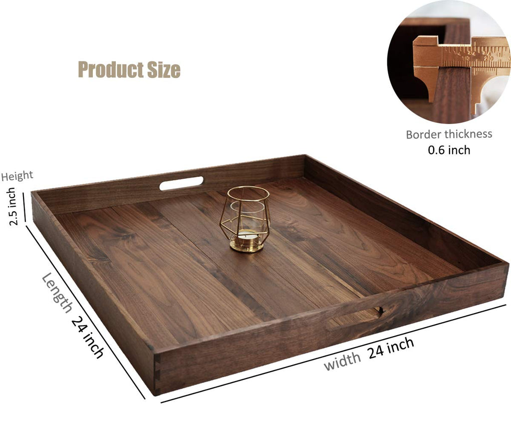 24"x 24" Extra Large Square Black Walnut Wood Ottoman Tray