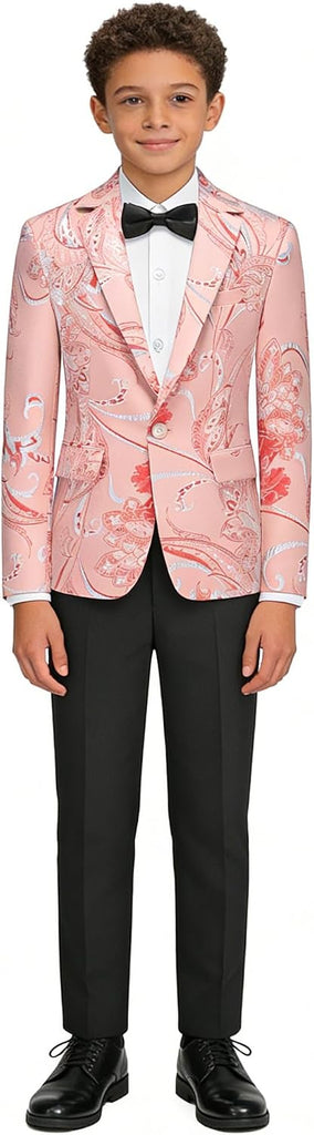 Boys Floral Tuxedo Suit Set Kids 3 Piece Slim Fit Prom Set