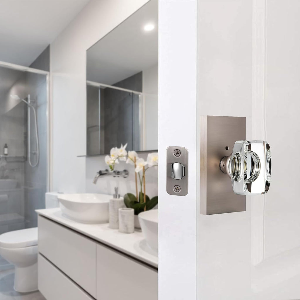 Glass Door Knobs Interior with Lock, Crystal Modern Privacy Door Knob