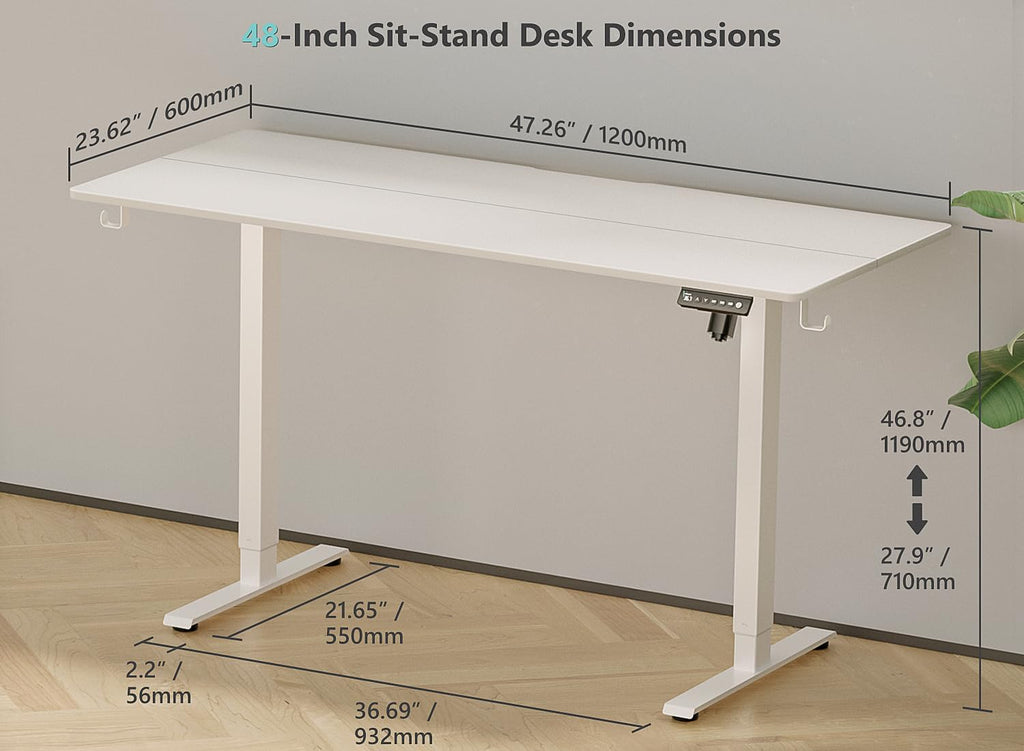 48 x 24 Inch Electric Standing Desk with 4 Wheels, Height Adjustable Desk, Sit Stand Desk with 4 Memory Presets